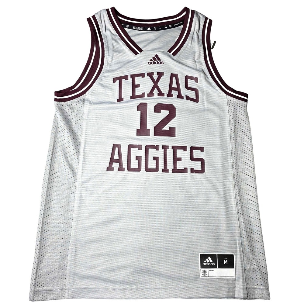 adidas Texas A&M Aggies #12 Reverse Retro Basketball Jersey Gray Mens Medium NWT